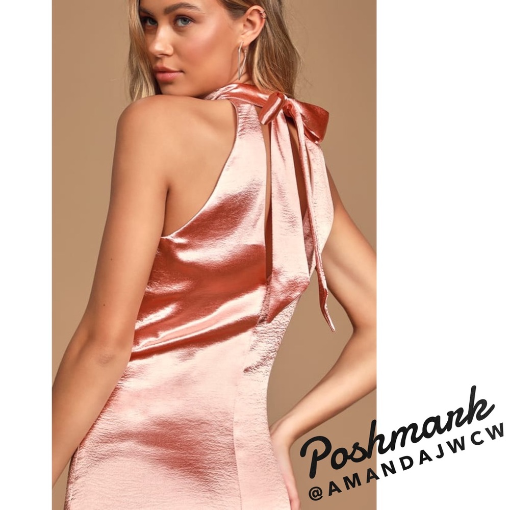 5 ⭐️ Lulu’s Satin Halter Midi Dress- NWT! - Picture 4 of 6